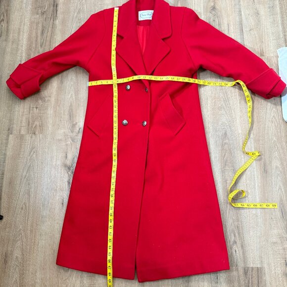 Vintage Irene Hill 100% Wool Red Coat Long Military Style Double Breasted M - Picture 5 of 8